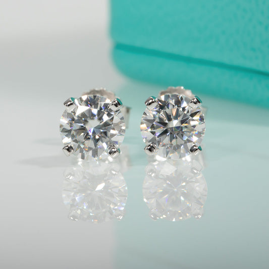 2.0CTTW D Color Round Cut Moissanite 925 Sterling Silver Stud Earrings