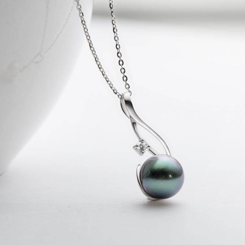 High Luster Sterling Silver 9.5-10mm Tahitian Black Pearl Pendant Necklace