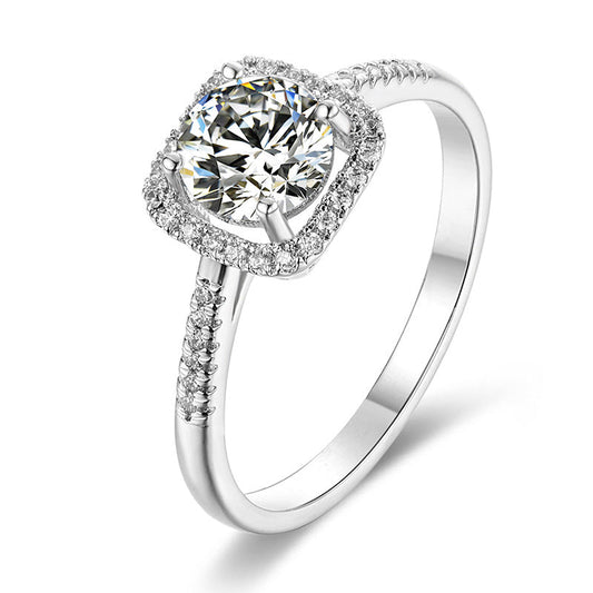 18K Gold Plated Classic Square Halo Moissanite Rings