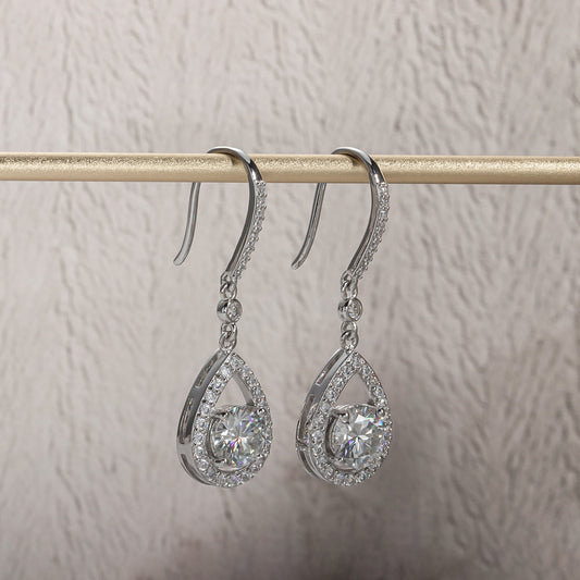 2.0CTTW D Color Moissanite Drop Earrings 925 Sterling Silve Hook Earrings