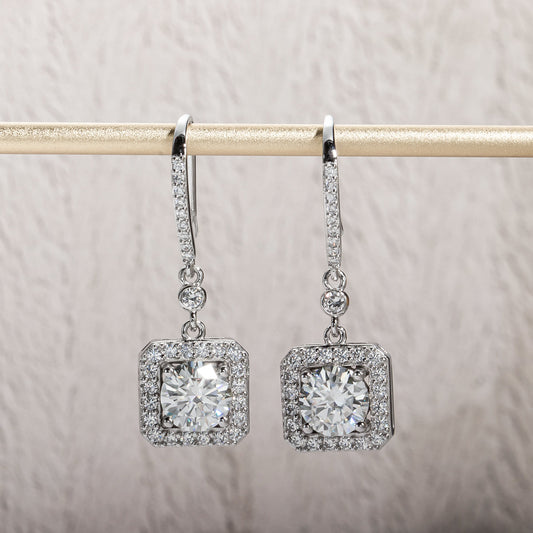 2.0CTTW D Color Moissanite Drop Earrings 925 Sterling Silve Hook Earrings