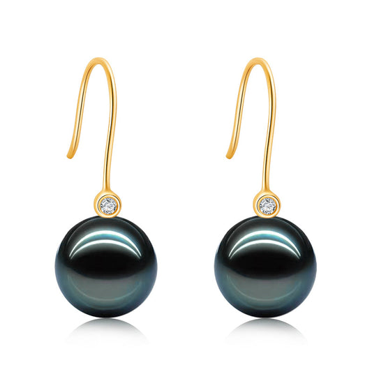 Yowting 18K Gold 8-9mm 9-10mm Tahiti Black Pearl Women Earrings