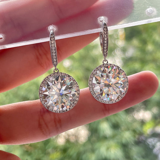 18.0CTTW D Color Moissanite  Earrings 18K White Gold Pated 925 Sterling Silver Earrings
