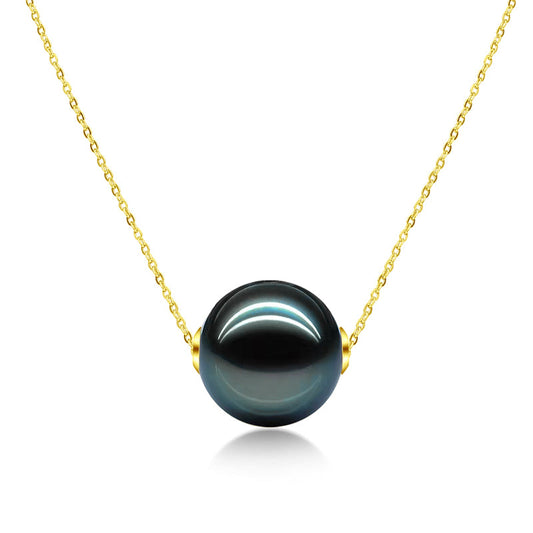 Yowting 10-11mm Black Pearl Necklace/18K Gold