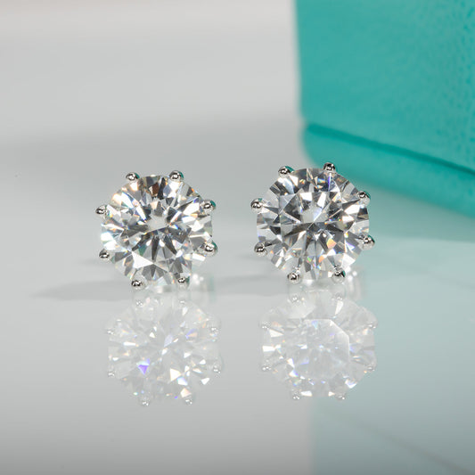 2.0/4.0CTTW  D Color VVS1 Moissanite Earrings 925 Sterling Silver 8-Prong Stud Earrings