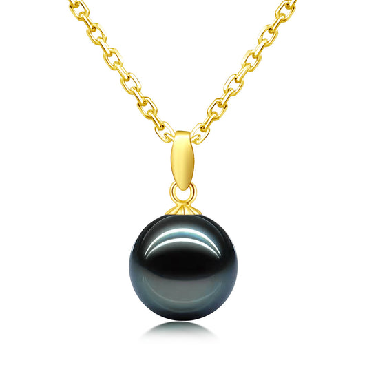 Yowting 18K Gold Natural Black Pearl Necklace