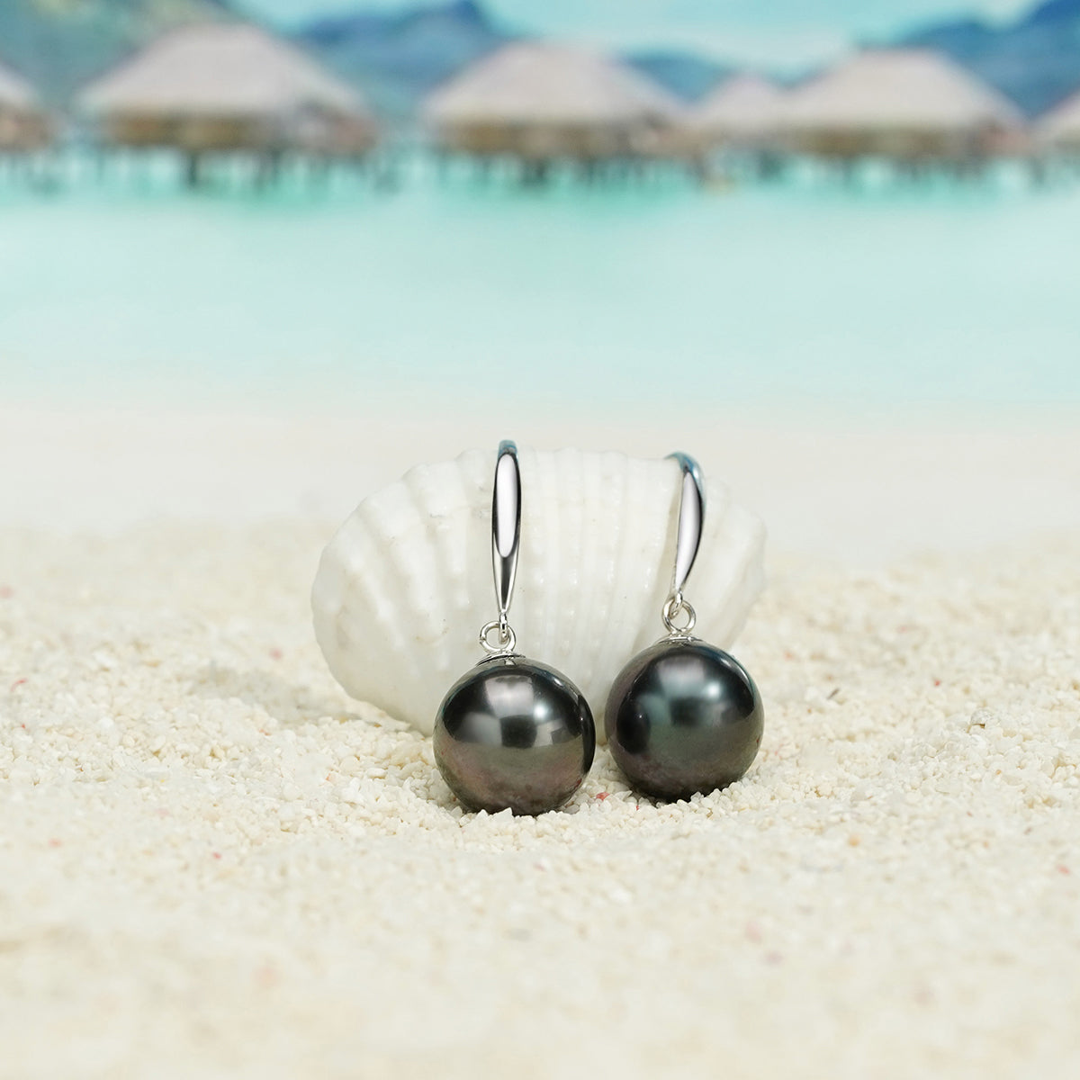 Yowting 18K Gold Round Natural Tahitian Cultured Black Pearl  Women Earrings