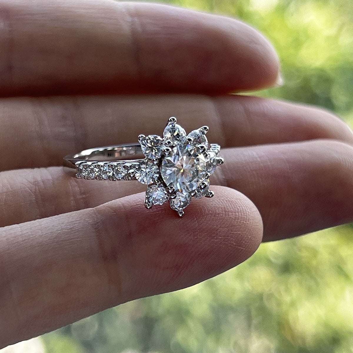 Moissanite Sunflower Halo Engagement Rings