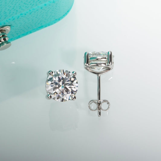Real 14K Gold 4.0CT D Color Moissanite earrings 585 Gold Stud Earrings