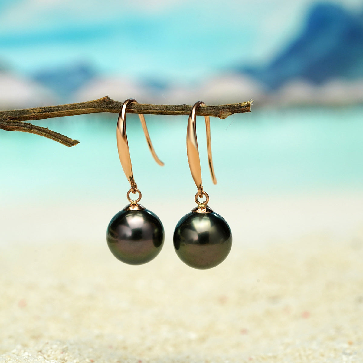 Yowting 18K Gold Round Natural Tahitian Cultured Black Pearl  Women Earrings