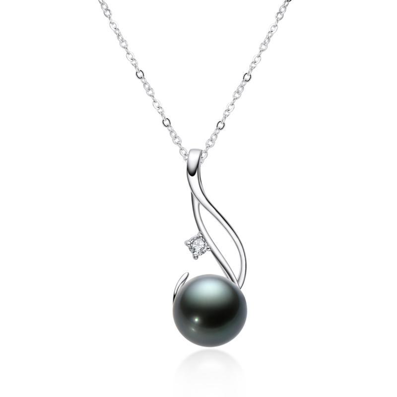 High Luster Sterling Silver 9.5-10mm Tahitian Black Pearl Pendant Necklace