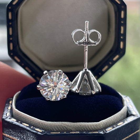 Real 14K Solid Gold  2.0CT D Color Moissanite Earrings