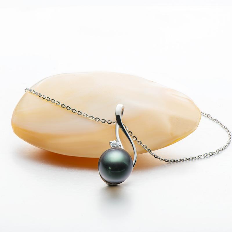 High Luster Sterling Silver 9.5-10mm Tahitian Black Pearl Pendant Necklace