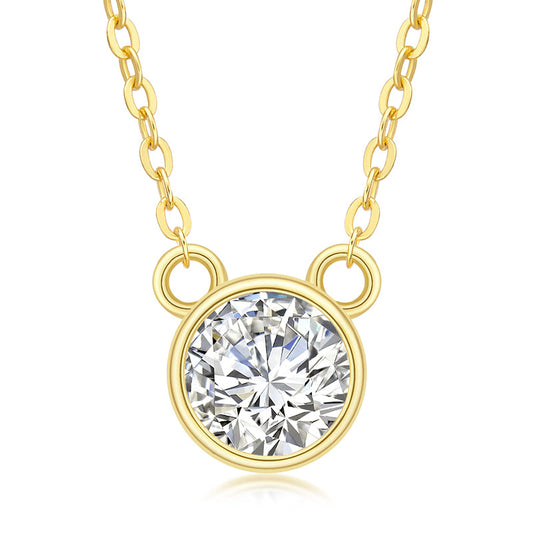 1.0CT D Color Moissanite Mickey Pendant in 18K Gold Plated 40+2+3cm Necklace