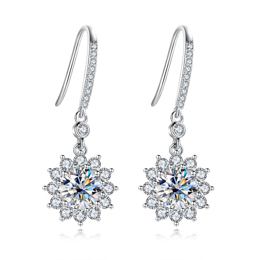 2.0CTTW D Color Moissanite Drop Earrings 925 Sterling Silve Flower Hook Earrings